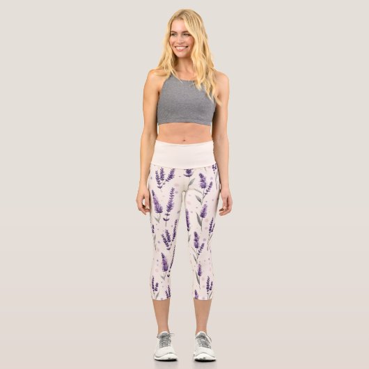 Leggings Capri Aquarelle lavande et conception de points (Recto)