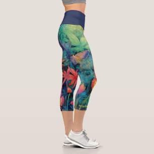 Leggings Capri Aquarelle moderne et dynamique Batik Floral