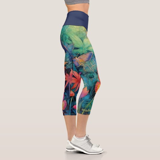 Leggings Capri Aquarelle moderne et dynamique Batik Floral (Droite)