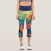 Leggings Capri Aquarelle moderne et dynamique Batik Floral (Recto)