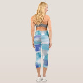 Leggings Capri Aquarelle moderne turquoise et gris Art Abstrait (Verso)