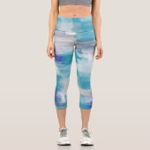 Leggings Capri Aquarelle moderne turquoise et gris Art Abstrait (Recto)