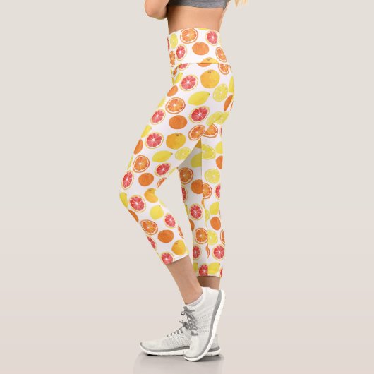 Leggings Capri Aquarelle Motif de fruits d'agrumes (Gauche)