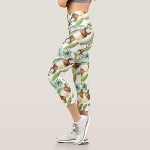 Leggings Capri Aquarelle Motif de noix de coco tropicale
