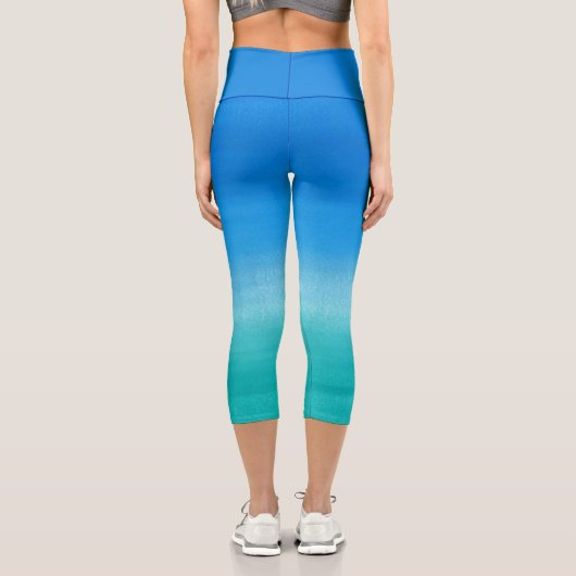 Leggings Capri Aquarelle Océan Bleu Vert Été Thème Exercice (Verso)