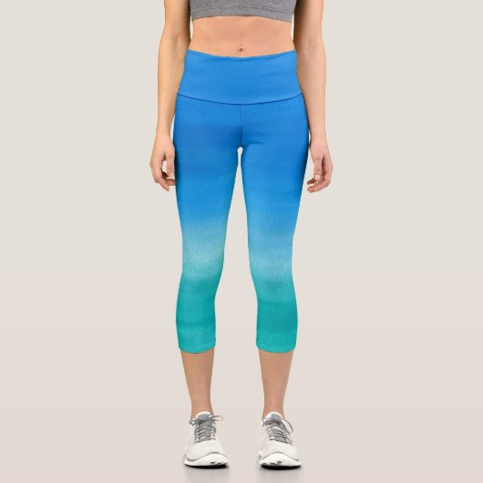 Leggings Capri Aquarelle Océan Bleu Vert Été Thème Exercice  (Recto)