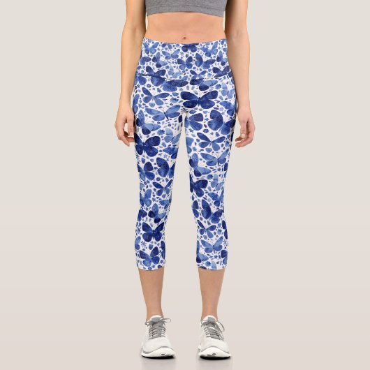 Leggings Capri Aquarelle papillon Indigo Blue (Recto)