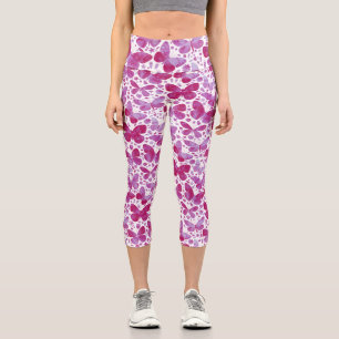 Leggings Capri Aquarelle papillon Motif rose