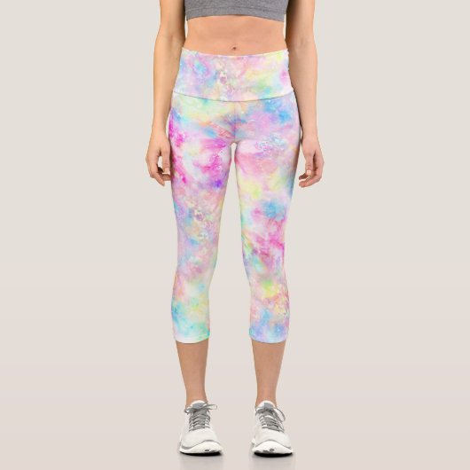 Leggings Capri Aquarelle Pastel Rainbow Tie Dye (Recto)