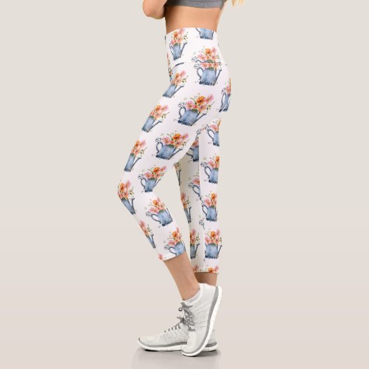 Leggings Capri Aquarelle peinte à la main Floral (Gauche)