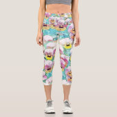 Leggings Capri Aquarelle peinte de panneaux blancs jaune rose (Recto)