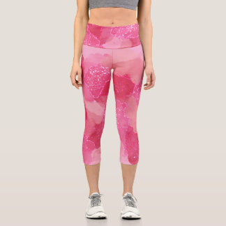 Leggings Capri Aquarelle Rose Abstrait Romantique