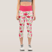 Leggings Capri Aquarelle Rose Et Rouge Rose Florale (Recto)