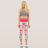 Leggings Capri Aquarelle Rose Et Rouge Rose Florale (Recto)