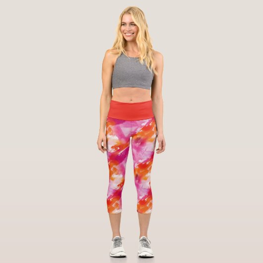 Leggings Capri Aquarelle Rose Orange Abstrait (Recto)