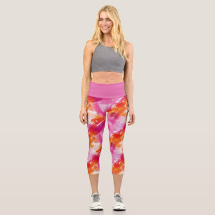 Leggings Capri Aquarelle Rose Orange Abstrait