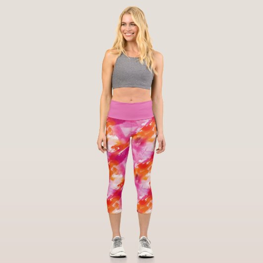 Leggings Capri Aquarelle Rose Orange Abstrait (Recto)