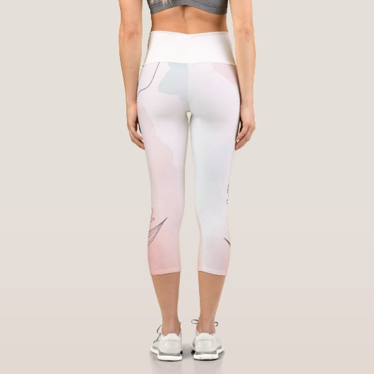 Leggings Capri Aquarelle rose romantique Floral (Verso)