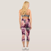 Leggings Capri Aquarelle Rouge rose Dahlia Motif Design (Verso)