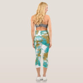 Leggings Capri Aquarelle Turquoise dorée Abstraite moderne (Verso)