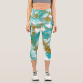 Leggings Capri Aquarelle Turquoise dorée Abstraite moderne (Recto)