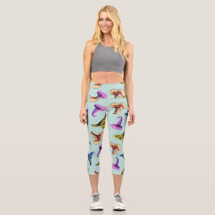 Leggings Capri Aquarelle vieux casquettes : arrière - plan bleu.