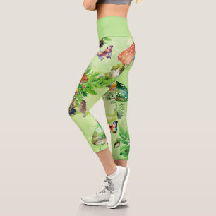 Leggings Capri Aquarelle Whimsical Mushroom Garden