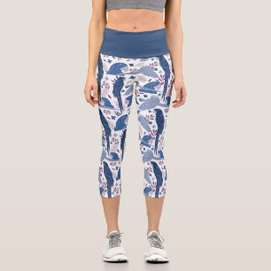Leggings Capri Ara Parrot bleu dessin Tropical Leave Motif