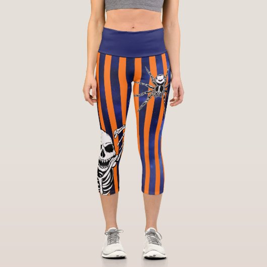 Leggings Capri Araignée de squelette Éffrayante d'Halloween viole (Recto)