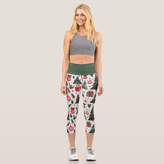 Leggings Capri Arbre de Noël, cadeaux, sucre de canne (Recto)