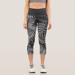 Leggings Capri Arbre de palmier pailleté argenté abstrait moderne