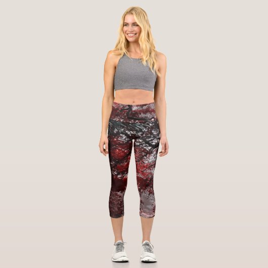 Leggings Capri Arbre rouge en fleurs de cerisiers (Recto)