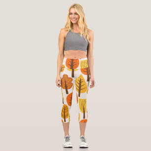 Leggings Capri Arbres d'automne, motif sans soudure.