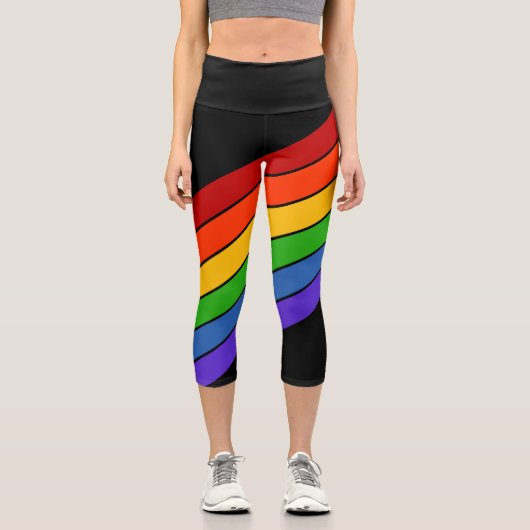 Leggings Capri Arc-en-ciel Diagonal Stripe Noir (Recto)