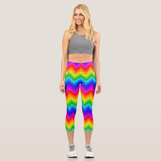 Leggings Capri Arc-en-ciel horizontal Chevron Zigzag motif de ban (Recto)