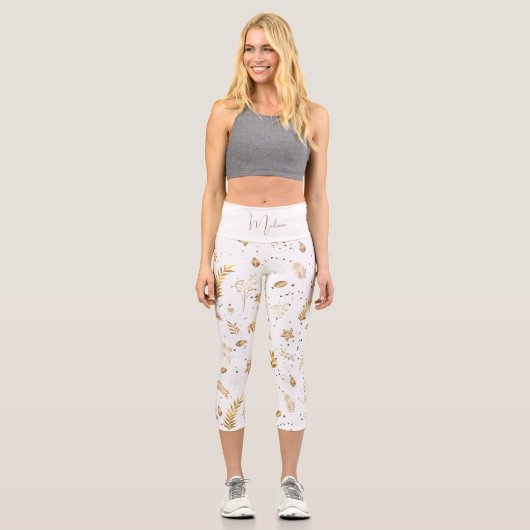 Leggings Capri Arche d'or de Noël blanc moderne hiver (Recto)