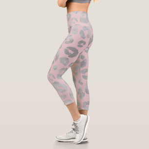 Leggings Capri Argent métallique et Rose rose Cheetah Capri Leggi