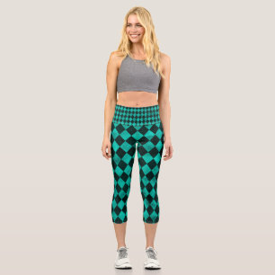 Leggings Capri Arlequin turquoise Et Noir