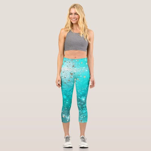 Leggings Capri Arrière - plan à huile Turquoise de la menthe (Recto)