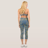 Leggings Capri Arrière - plan bleu feuille or classique (Verso)