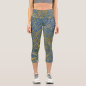 Leggings Capri Arrière - plan bleu feuille or classique (Recto)