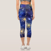 Leggings Capri Arrière - plan Bleu XMAS avec des flocons de neige (Verso)