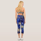 Leggings Capri Arrière - plan Bleu XMAS avec des flocons de neige (Verso)