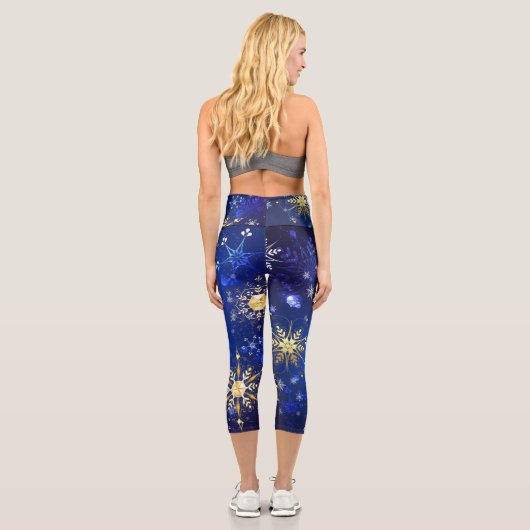 Leggings Capri Arrière - plan Bleu XMAS avec des flocons de neige (Verso)