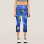 Leggings Capri Arrière - plan Bleu XMAS avec des flocons de neige (Recto)
