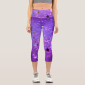 Leggings Capri Arrière - plan de feuille violet avec étoiles (Recto)