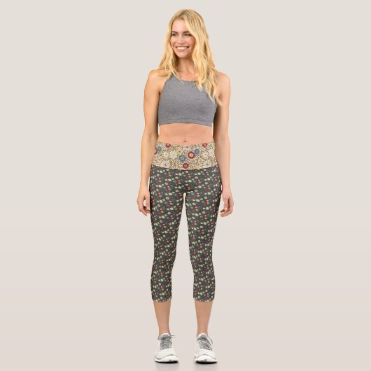 Leggings Capri arrière - plan floral capris sombre (Recto)