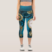Leggings Capri Arrière - plan turquoise à vapeur avec engrenages (Recto)