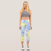 Leggings Capri Art Abstrait Bleu Jaune Blanc Minimalisme (Recto)