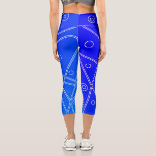 Leggings Capri Art Abstrait Bright Blue Line Cercles Minimalisme